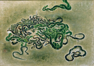 Chun Kyung-Ja, 생태 (State of Life), 1951, Oriental pigment on mulberry paper, 58 x 83.5 cm