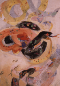 Chun Kyung-Ja, Snakes, 1969, Oriental pigment on mulberry paper, 198 x 136.5 cm