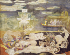 Chun Kyung-Ja, Travel in Fantasy, unfinished 1995, Oriental pigment on mulberry paper
